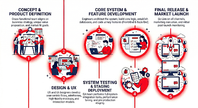 ubora solutions 5 step web app development vertical timeline infographic 1